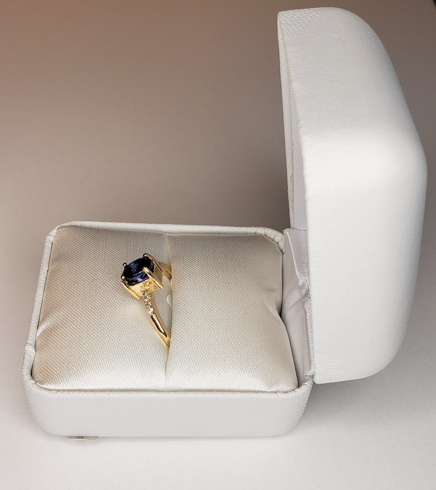 Yellow Gold & Natural Sapphire Ring with Diamonds - 10KT