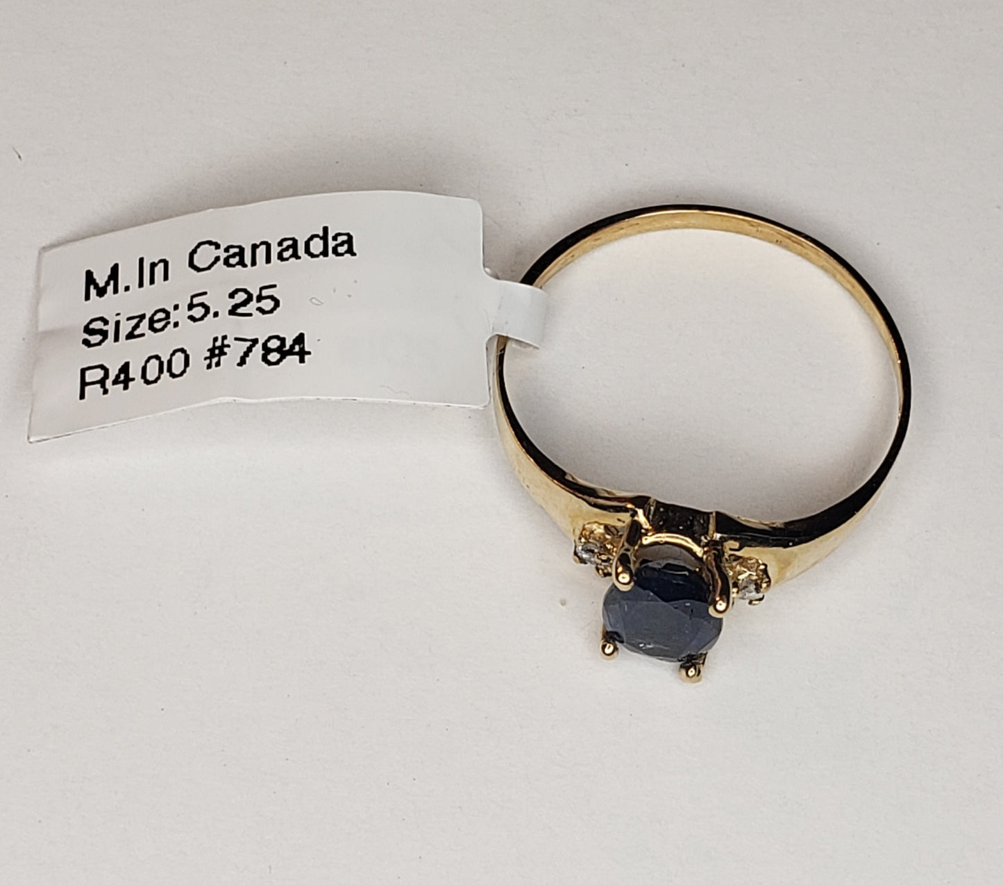 Yellow Gold & Natural Sapphire Ring with Diamonds - 10KT