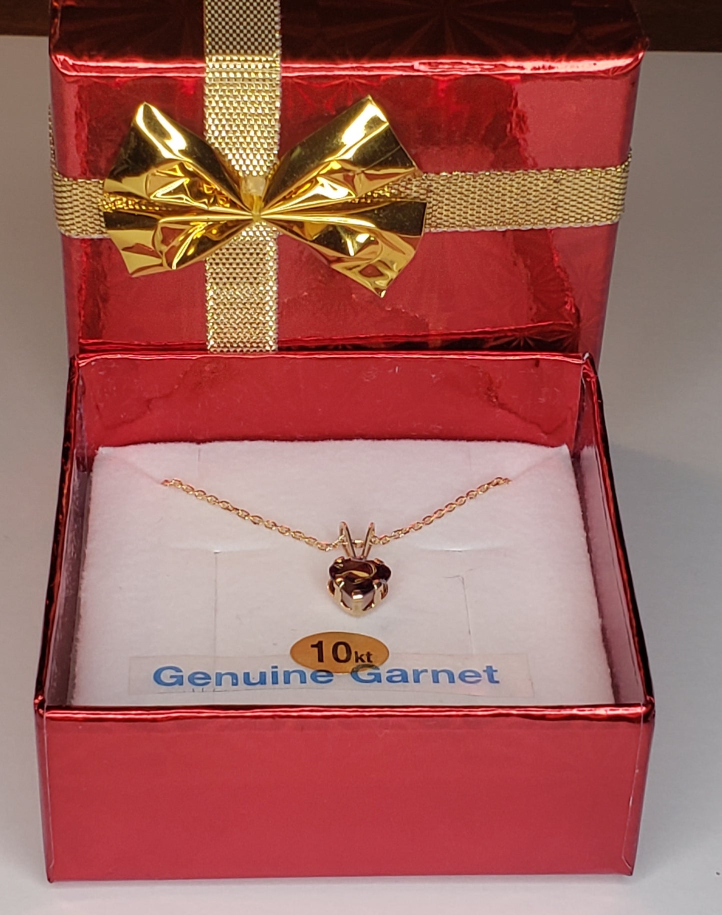 Natural Garnet Heart Pendant Necklace - 10KT Gold