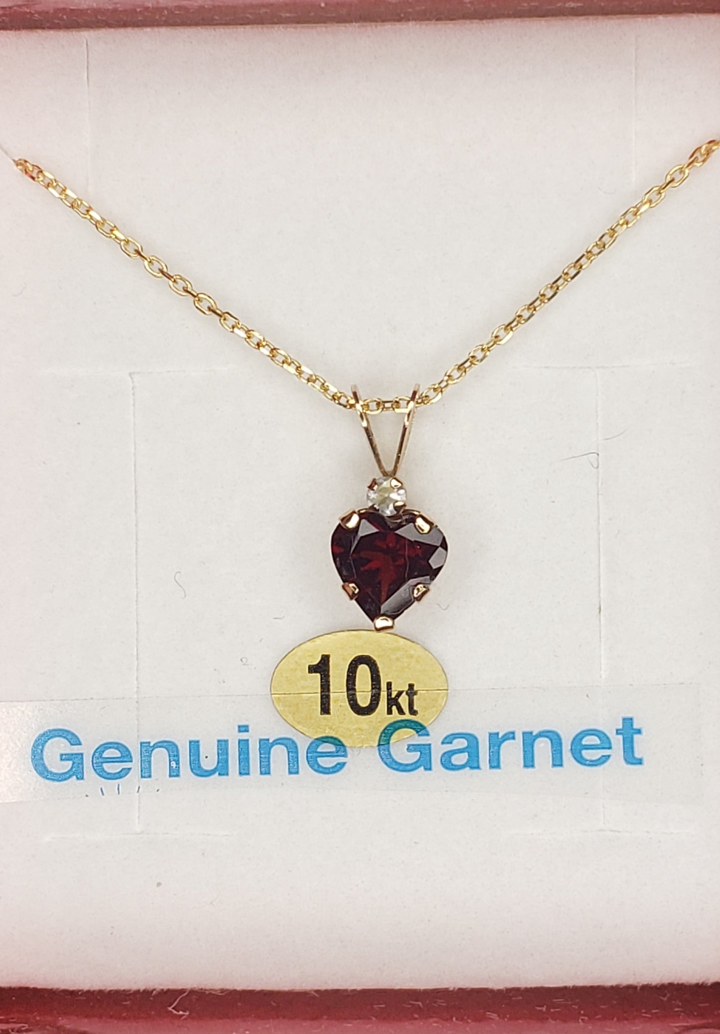 Natural Garnet Heart Pendant Necklace - 10KT Gold