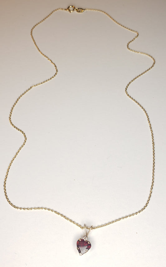 Natural Garnet Heart Pendant Necklace - 10KT Gold