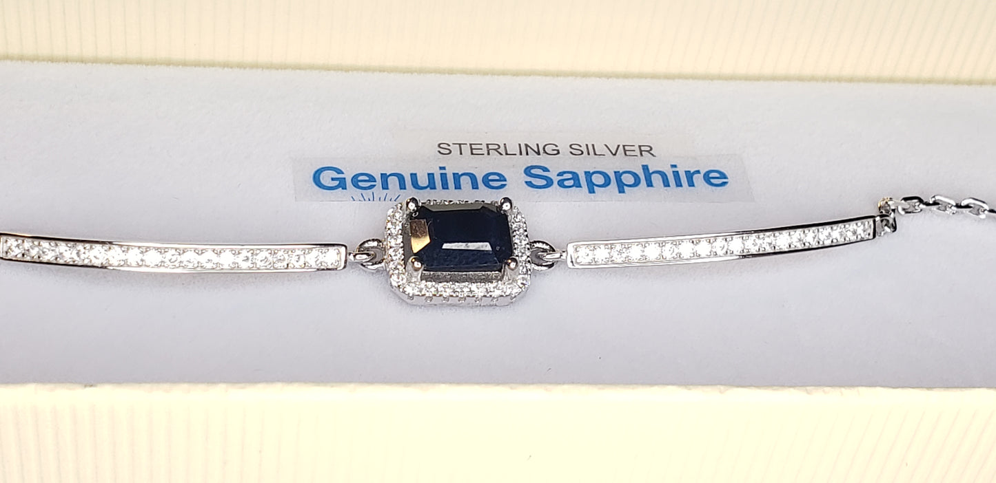 Natural Blue Sapphire Sterling Silver Bracelet