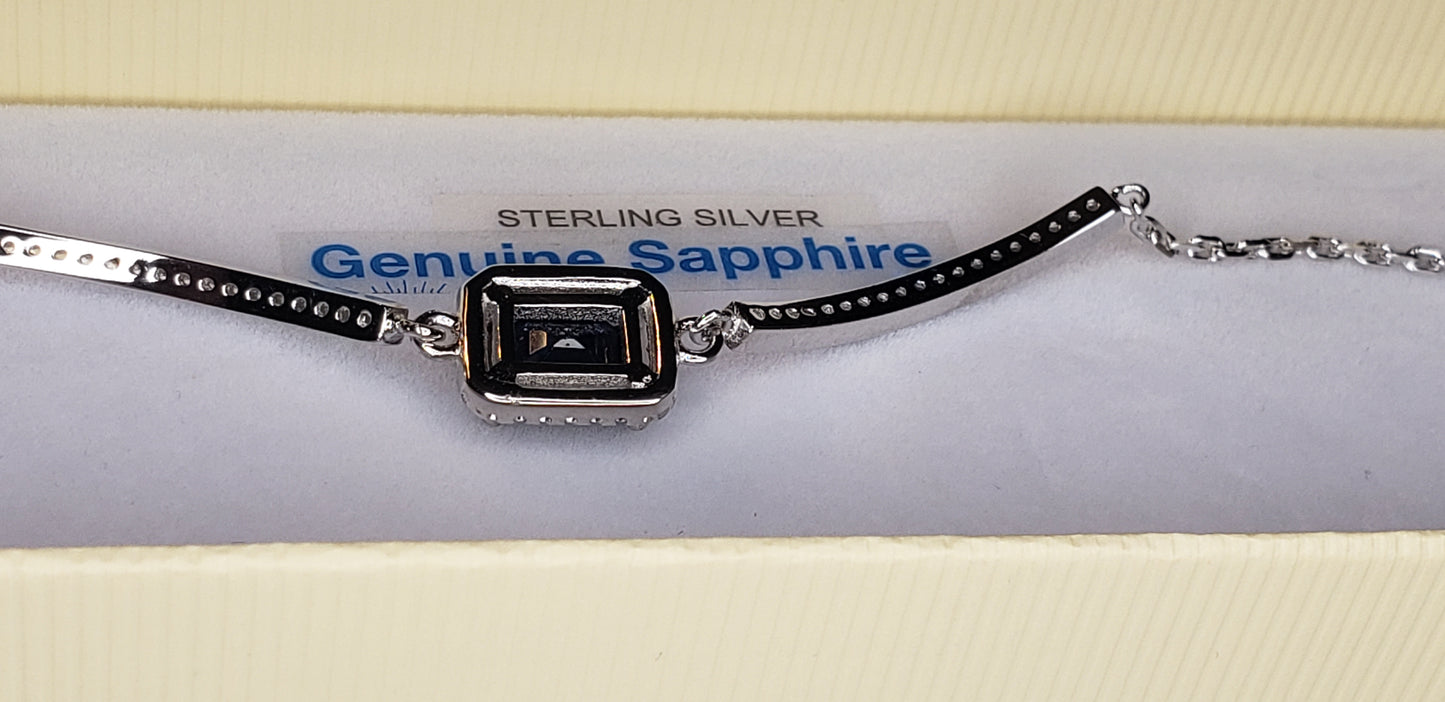 Natural Blue Sapphire Sterling Silver Bracelet