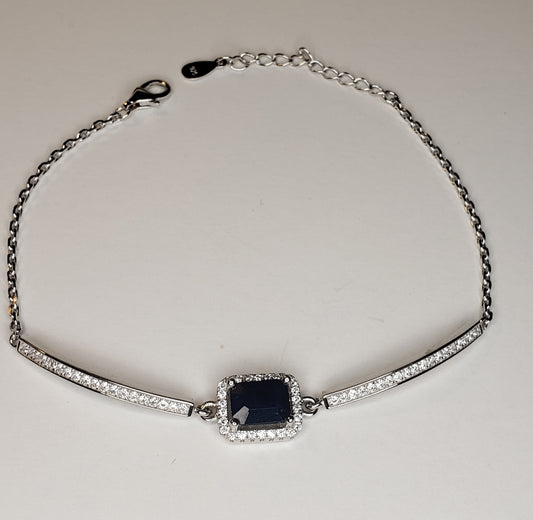 Natural Blue Sapphire Sterling Silver Bracelet