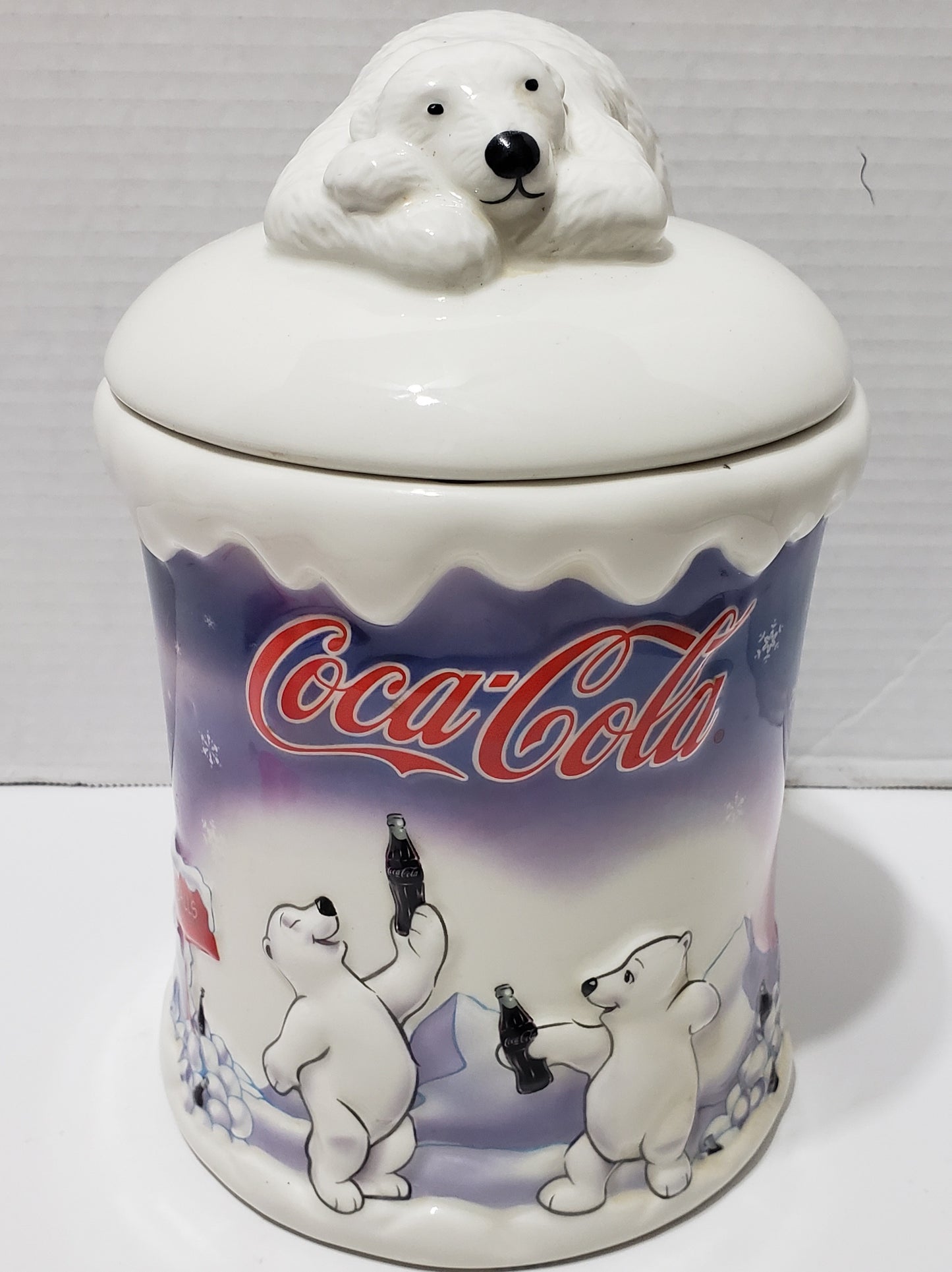 Bocal à biscuits Coca-Cola en forme d'ours polaire - Objet de collection vintage 2002