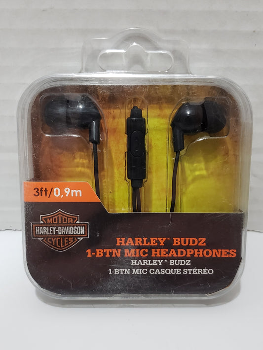 Harley-Davidson Harley Ear Budz 1-BTN Mic. Headphones - 3 Foot