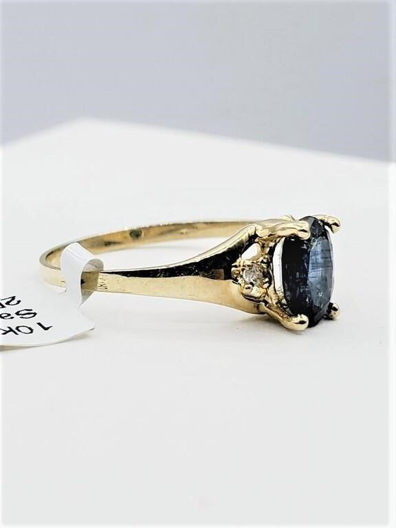 Yellow Gold & Natural Sapphire Ring with Diamonds - 10KT