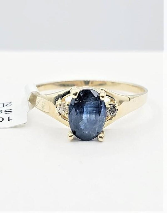 Yellow Gold & Natural Sapphire Ring with Diamonds - 10KT