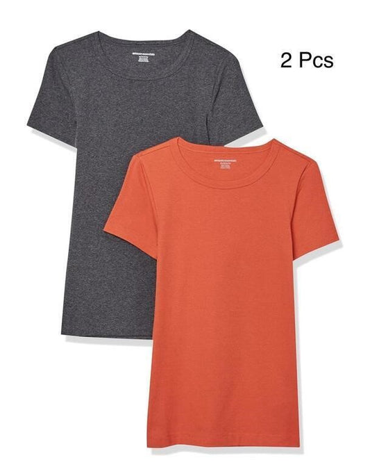 Amazon Essentials Women's T-Shirts - Orange/Grey - 2 Pack